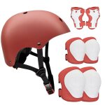 Casque de v�lo pour enfants en rouge et blanc avec r�glage protections de genoux et de t�te pour scooters ...