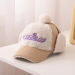 Casquette de baseball en velours ctel pour enfant, chapeau avec rabat d'oreille, en peluche, mignon ...