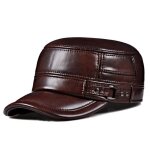 Casquette en cuir vritable pour homme, chapeau plat, chapeau de baseball elgant, britannique, vintage, ...