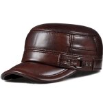 Casquette d'hiver en cuir vritable pour hommes, casquette plate, chapeau militaire chaud, casquette ...