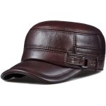 Casquette d'hiver en cuir vritable pour hommes, casquette plate, chapeau militaire chaud, casquette ...