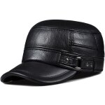 Casquette d'hiver en cuir vritable pour hommes, casquette plate, chapeau militaire chaud, casquette ...