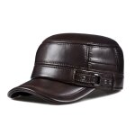 Casquette d'hiver en cuir vritable pour hommes, casquette plate, chapeau militaire chaud, casquette ...