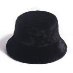 Casquette de pche en fausse fourrure de lapin pour femme, chapeau seau, noir, solide, epais, doux et ...