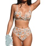 Cauc - femme bikini torsadé taille haute ensemble bikini col v elégant maillots de bain 2 pièces Cauc - femme bikini torsadé taille haute ensemble bikini col v elégant maillots de bain 2 pièces