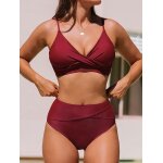 Cauc - femme bikini torsadé taille haute ensemble bikini col v elégant maillots de bain 2 pièces Cauc - femme bikini torsadé taille haute ensemble bikini col v elégant maillots de bain 2 pièces