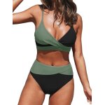 Cauc - femme bikini torsadé taille haute ensemble bikini col v elégant maillots de bain 2 pièces Cauc - femme bikini torsadé taille haute ensemble bikini col v elégant maillots de bain 2 pièces