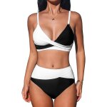 Cauc - femme bikini torsadé taille haute ensemble bikini col v elégant maillots de bain 2 pièces Cauc - femme bikini torsadé taille haute ensemble bikini col v elégant maillots de bain 2 pièces
