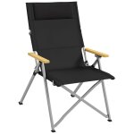 Chaise de camping pliable portable inclinable pochette rangement t�ti�re alu accoudoirs bois noir