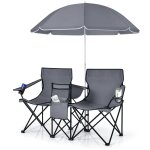 Chaise de camping pliante 161 x 55 x 85 cm avec parapluie amovible r�sistance 113kg moderne en pvc gris ...
