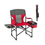 Chaise de camping pliante robuste 113 x 56 x 98 cm avec table lat�rale et sac de rangement en m�tal rouge ...
