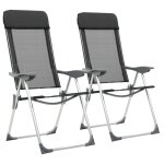 Chaise pliante de camping 2 pcs noir aluminium