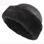 Chapeau d'hiver epais et chaud en fourrure noire et cuir russe pour homme, casquette coupe - vent, ski ... Chapeau d'hiver epais et chaud en fourrure noire et cuir russe pour homme, casquette coupe - vent, ski ...