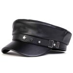 Chapeaux militaires unisexes en cuir pu avec boucle etoile, casquettes de baseball a dessus plat pour ...