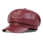 Chapeau octogonal unisexe en cuir pu, chapeaux militaires, casquettes de baseball a dessus plat pour ...
