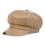 Chapeau octogonal unisexe en cuir pu, chapeaux militaires, casquettes de baseball a dessus plat pour ...