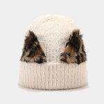 Chapeau a oreilles de chat imprimé léopard pour femme, casquette en laine, extensible, tricoté, froid, ... Chapeau a oreilles de chat imprimé léopard pour femme, casquette en laine, extensible, tricoté, froid, ...