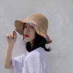 Chapeau de pêcheur en paille pour femmes, protection solaire pliable a grand bord, a la mode, motif de ... Chapeau de pêcheur en paille pour femmes, protection solaire pliable a grand bord, a la mode, motif de ...