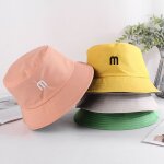 Chapeau de p�cheur brod� double face avec lettre m pour hommes et femmes, seau d'�t�, hip hop, plage, ...