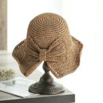 Chapeau de p�cheur en paille fendue pour femmes, protection solaire pliable, avec noeud pour l'ext�rieur, ...