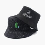 Chapeaux seau double face a motif imprim noir, unisexe, chapeau de pche, protection solaire d't, ...