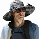 Chapeau de soleil respirant a large bord avec ventilateur solaire pour homme et femme, bob de pche avec ...