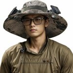 Chapeau de soleil respirant a large bord avec ventilateur solaire pour homme et femme, bob de pche avec ...