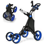 Chariot de golf 4 roues pliable a pousser ou a tirer costway - sac impermable - frein a pied - porte ...