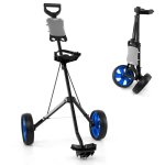 Chariot de golf pliable costway - 2 roues en eva - emplacements pour 4 tees 4 balls - tableau de score ...