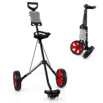Chariot de golf pliable costway - 2 roue en eva - emplacements pour 4 tees 4 balls - tableau de score ...