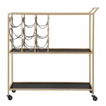 Chariot en m�tal et verre noir avec porte - bouteilles 79x39, 5x82 cm