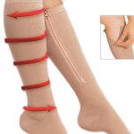 Chaussettes de compression avec fermeture eclair et bout ouvert en nylon / spandex beige taille s / m ...