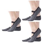 Chaussettes de yoga, 3 paires de chaussettes de pilates antid�rapantes avec sangles de ballet et poign�es ...