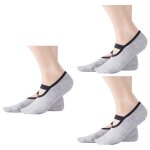 Chaussettes de yoga, 3 paires de chaussettes de pilates antid�rapantes avec sangles de ballet et poign�es ...