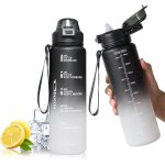 Checarzhn - - no1 - bouteille d'eau avec paille ¿ bouteille d'eau de 1 l sans bpa avec marquage du temps, ...