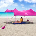 Checarzhn - - no1 - parasol de plage familial - protection uv spf50 - tente avec 4 poteaux en aluminium, ...