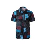 Chemise hawa�enne - lucmatton - 98% coton / 2% lin - manches courtes - motifs v�g�taux multicolores
