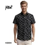 Chemise homme - frilivin - manches courtes - imprim� abstrait - couleur noire - ajust�e