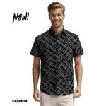 Chemise homme - sullivan - manches courtes - imprim� abstrait - couleur noire - coupe ajust�e
