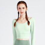Chemise de sport pour femmes, dos nu rembourr, crois dans le dos, vtements de yoga, haut court a manches ...