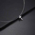 Collier de ligne de pêche transparent pour femme, tour de cou en biscuits, document en argent, collier ... Collier de ligne de pêche transparent pour femme, tour de cou en biscuits, document en argent, collier ...