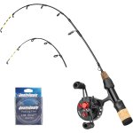 Combo canne et moulinet peche glace 24 pouces m / ml, 2 pointes differentes pour perche, truite et poissons ...