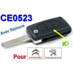 Coque de cl 3 boutons (phare) plip ce0523 + lame avec rainure pour peugeot 107 207 208 307 308 407 807 ...