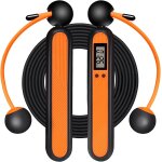 Corde a sauter sans fil (orange), equipe d'un compteur et d'un roulement a billes intelligent pour l'affichag ...
