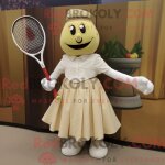 Costume de mascotte redbrokoly de raquette de tennis cr�me habill� d une jupe trap�ze et d epingles a ...