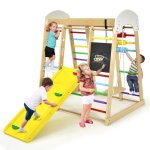 Costway cadre d'escalade 8 en 1 pour enfant avec toboggan, echelle d'escalade, filet d'escalade, tableau ...