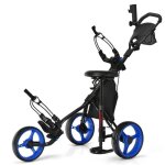 Costway chariot de golf pliable 3 roues - 4 hauteurs rglables - sige hydraulique - porte - parapluie ...
