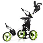 Costway chariot de golf pliable 3 roues - 4 hauteurs rglables - sige hydraulique - porte - parapluie ...