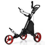 Costway chariot de golf pliable a 3 roues sangle elastique, porte - parasol rglable et porte - gobelet ...