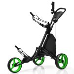 Costway chariot de golf pliable a 4 roues sangle elastique, porte - parasol rglable et porte - gobelet ...